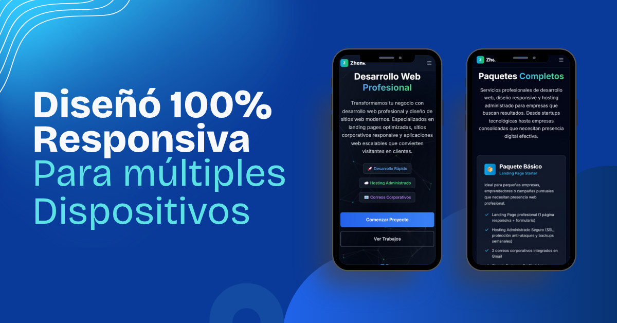 Landing page profesional responsiva con diseño moderno en múltiples dispositivos